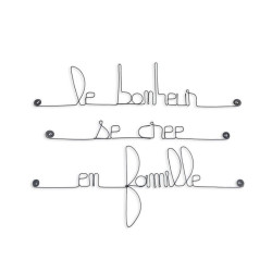 " Le bonheur se crée en famille " - Citation en fil de fer - à punaiser - Bijoux de mur (Ref CS-02)
