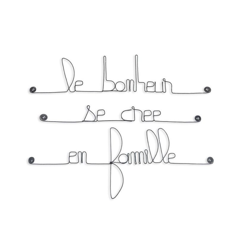 " Le bonheur se crée en famille " - Citation en fil de fer - à punaiser - Bijoux de mur (Ref CS-02)