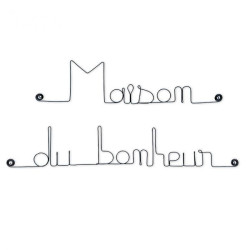 " Maison du bonheur " - Message simple en fil de fer  - à punaiser - Bijoux de mur ( Ref MS-03)