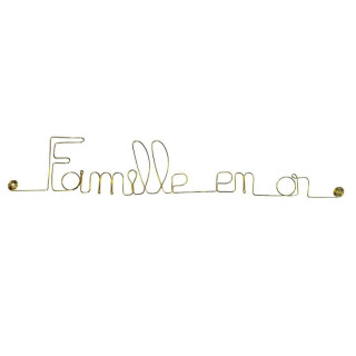 " Famille en or "  - Message simple en fil de fer en laiton doré - à punaiser - Bijoux de mur (Ref LAI-22)