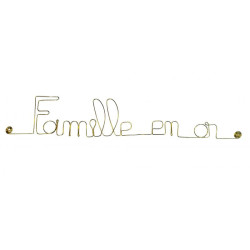 " Famille en or "  - Message simple en fil de fer en laiton doré - à punaiser - Bijoux de mur (Ref LAI-22)