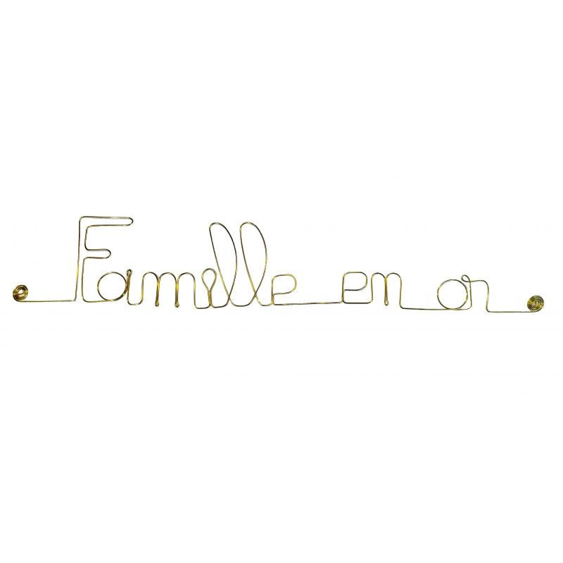 " Famille en or "  - Message simple en fil de fer en laiton doré - à punaiser - Bijoux de mur (Ref LAI-22)