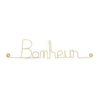 " Bonheur"  - Message simple en fil de fer en laiton doré - à punaiser - Bijoux de mur (Ref LAI01)
