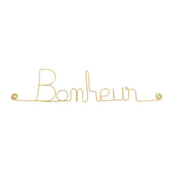 " Bonheur"  - Message simple en fil de fer en laiton doré - à punaiser - Bijoux de mur (Ref LAI01)