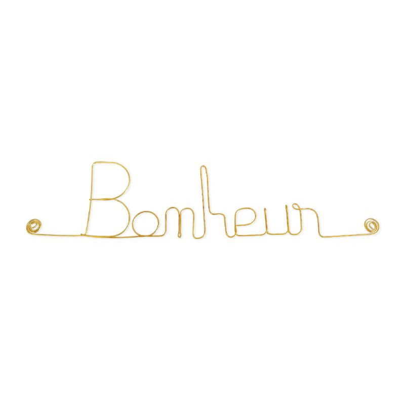 " Bonheur"  - Message simple en fil de fer en laiton doré - à punaiser - Bijoux de mur (Ref LAI01)