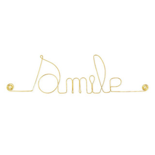 " Smile "  - Message simple en fil de fer en laiton doré - à punaiser - Bijoux de mur (Ref LAI-25)