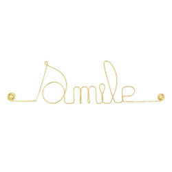 " Smile "  - Message simple en fil de fer en laiton doré - à punaiser - Bijoux de mur (Ref LAI-25)