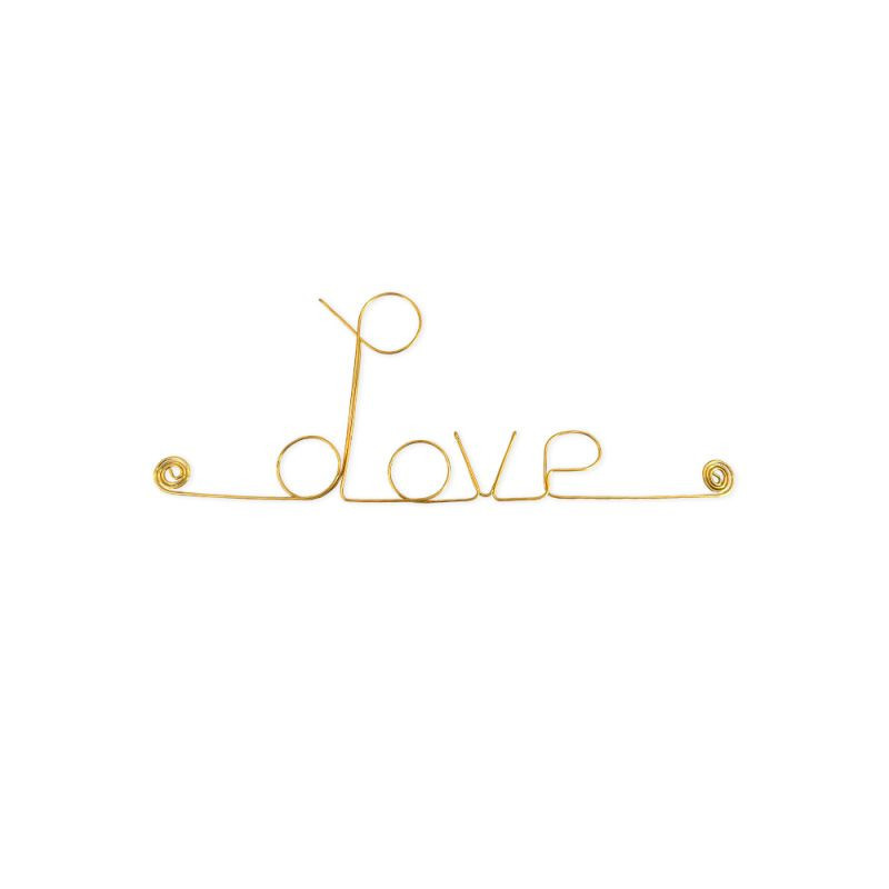 " Love"  - Message simple en fil de fer en laiton doré - à punaiser - Bijoux de mur (Ref LAI-04)