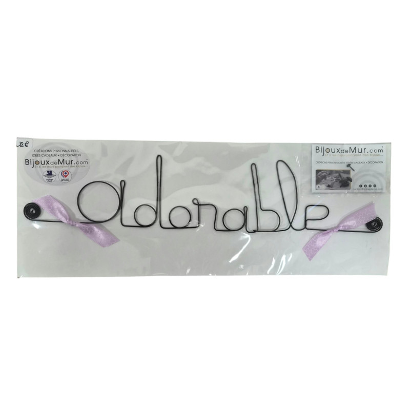 " Adorable " - Message simple en fil de fer  - à punaiser - Bijoux de mur (Ref PM-11)