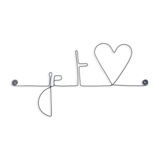 " Je t'aime (aime en forme de cœur) "  - Message et forme en fil de fer - à punaiser - Bijoux de mur (Ref PM-08)
