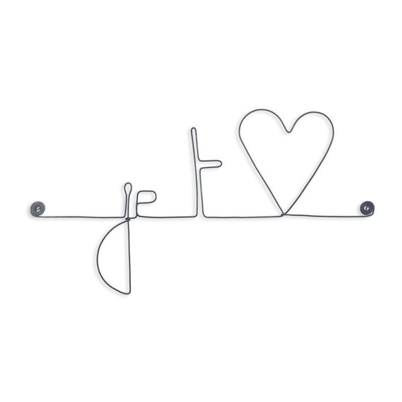 " Je t'aime (aime en forme de cœur) "  - Message et forme en fil de fer - à punaiser - Bijoux de mur (Ref PM-08)