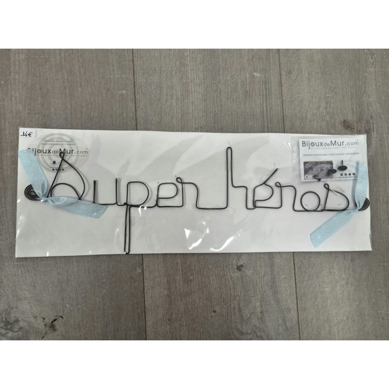 " Super Héros "  - Message et forme en fil de fer - à punaiser - Bijoux de mur (Ref PM-02)