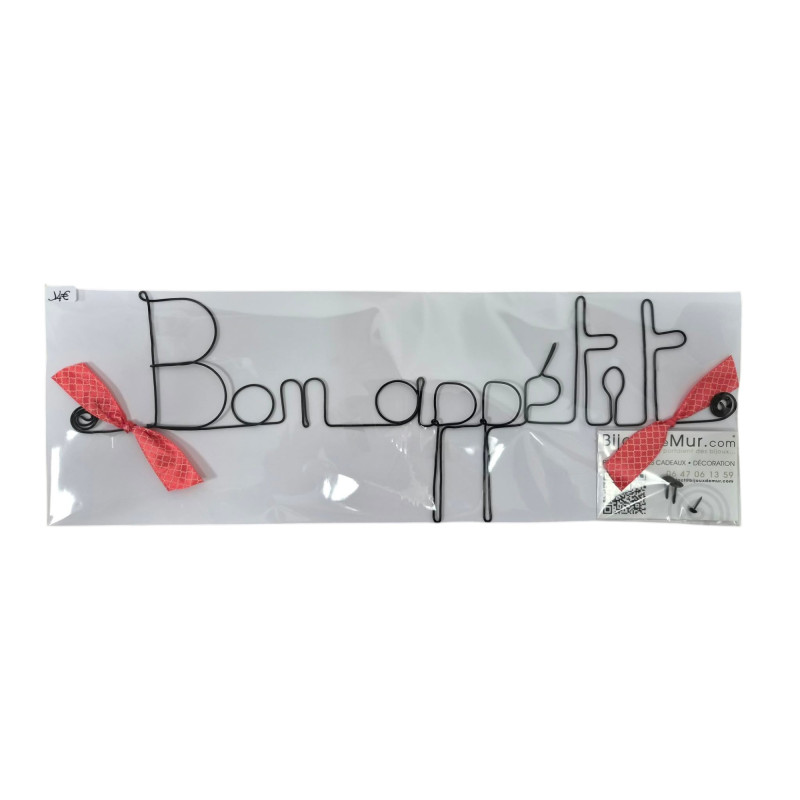 " Bon appétit "  - Message et forme en fil de fer - à punaiser - Bijoux de mur (Ref PM-03)