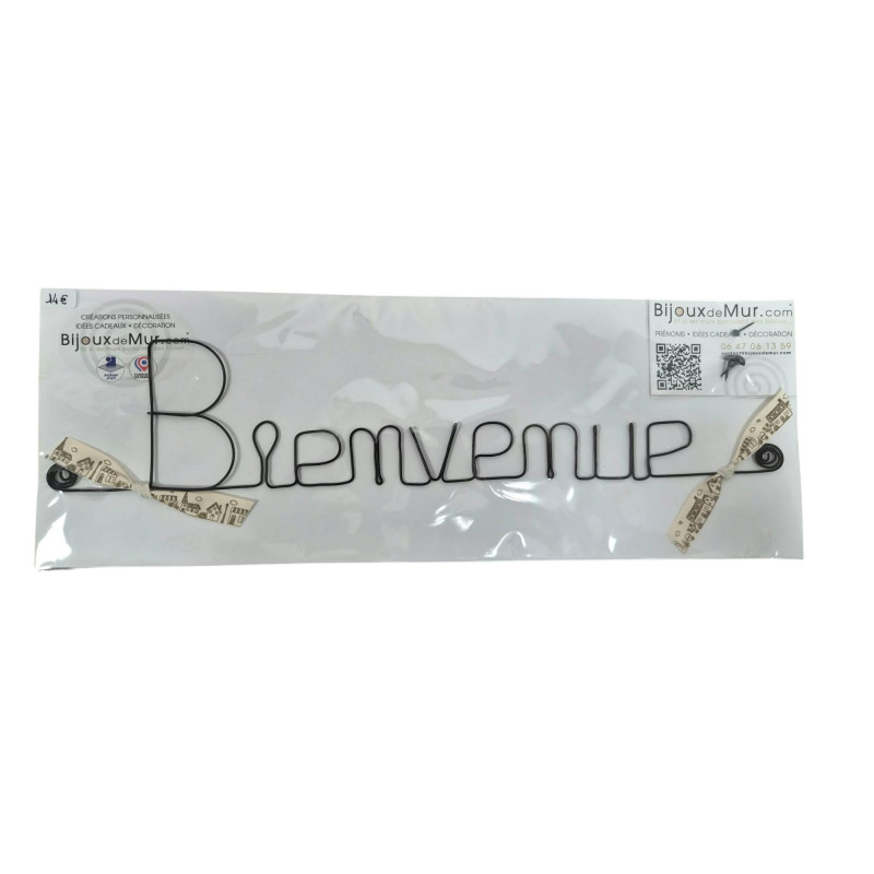 " Bienvenue"  - Message et forme en fil de fer - à punaiser - Bijoux de mur (Ref PM-07)