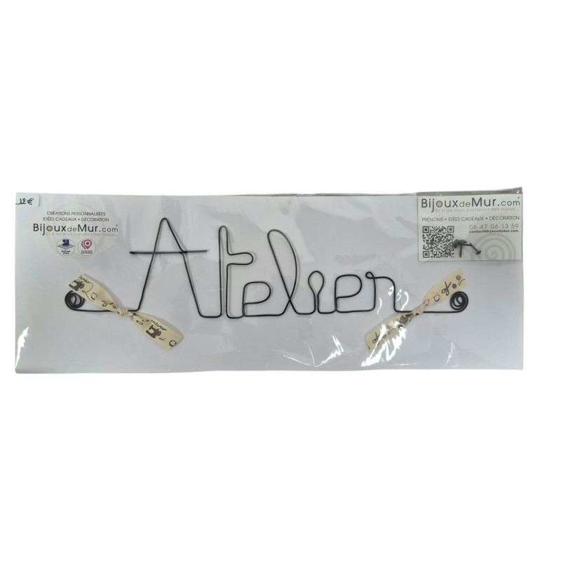 " Atelier"  - Message et forme en fil de fer - à punaiser - Bijoux de mur (Ref PM-04)