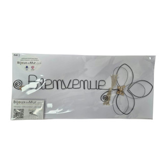" Bienvenue" Fleur  - Message et forme en fil de fer - à punaiser - Bijoux de mur (Ref FLE-01)