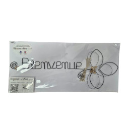" Bienvenue" Fleur  - Message et forme en fil de fer - à punaiser - Bijoux de mur (Ref FLE-01)