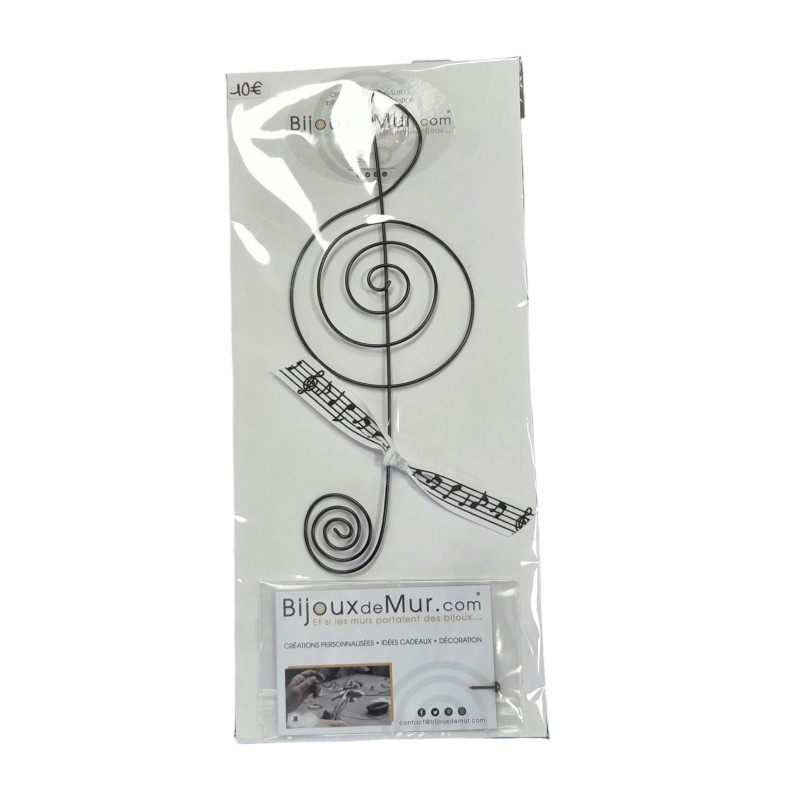 Clé de sol - Message et forme en fil de fer - à punaiser - Bijoux de mur (Ref CLE)
