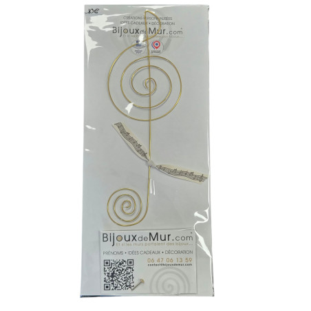 Clé de sol en laiton doré - Message et forme en fil de fer - à punaiser - Bijoux de mur (Ref CLE)
