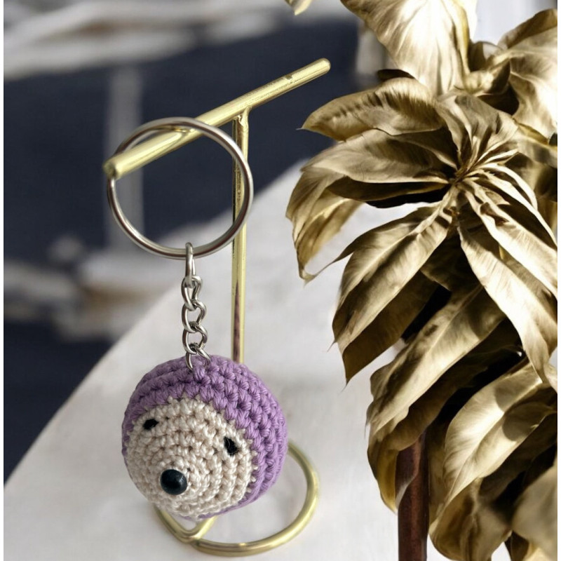 Porte clé herisson coton violet clair