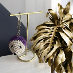 Porte clé herisson coton violet foncé