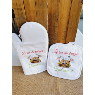 Gant et manique "Le roi du burger c'est moi" - Accessoire de cuisine