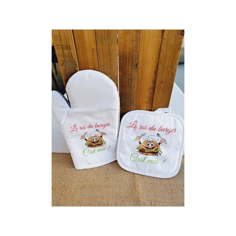 Gant et manique "Le roi du burger c'est moi" - Accessoire de cuisine